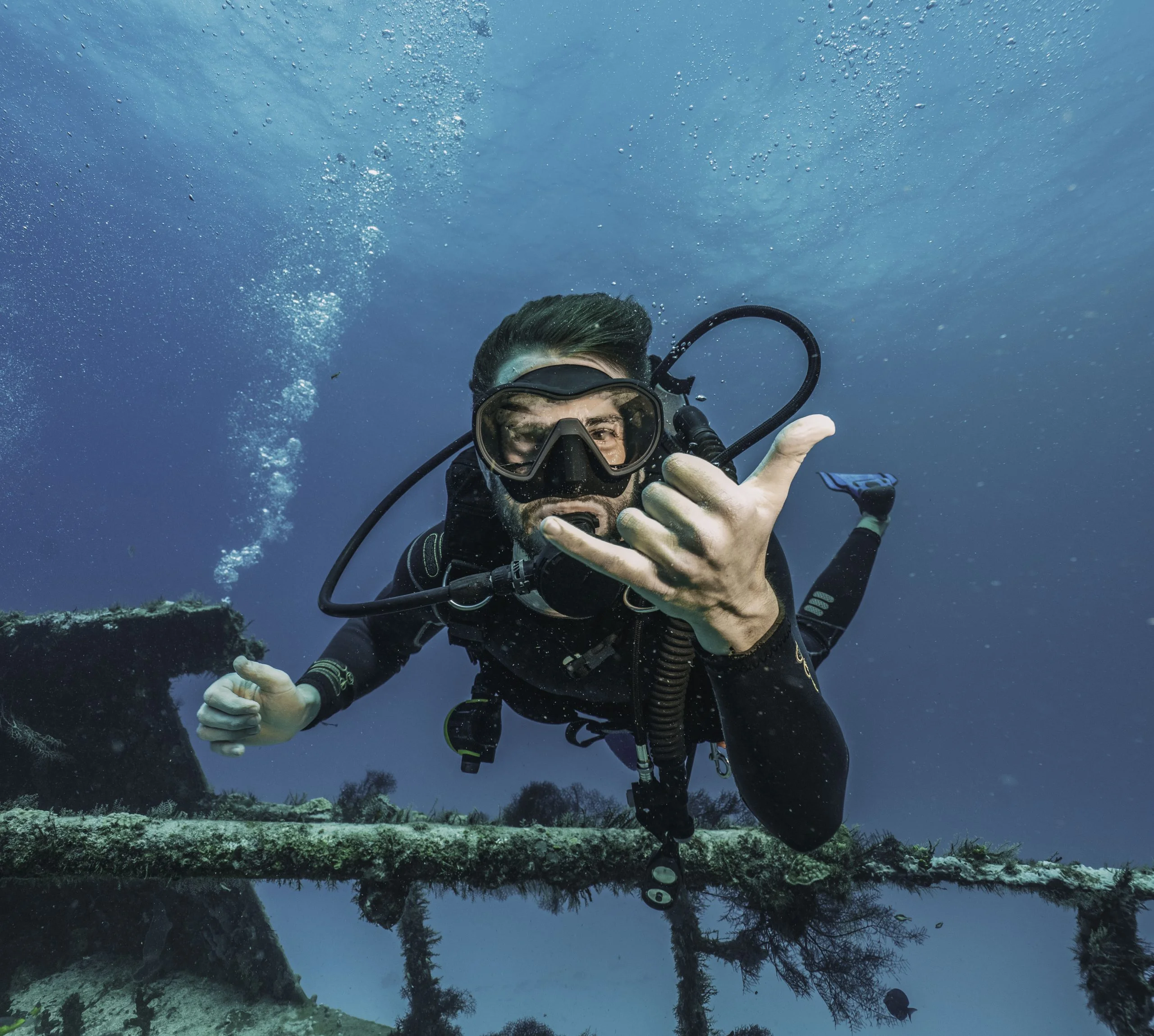 scuba diver professional diving in a shipwreck