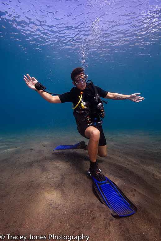 Diver practicing skills during PADI Refresher with Bali Diversity 5 Star Dive Center