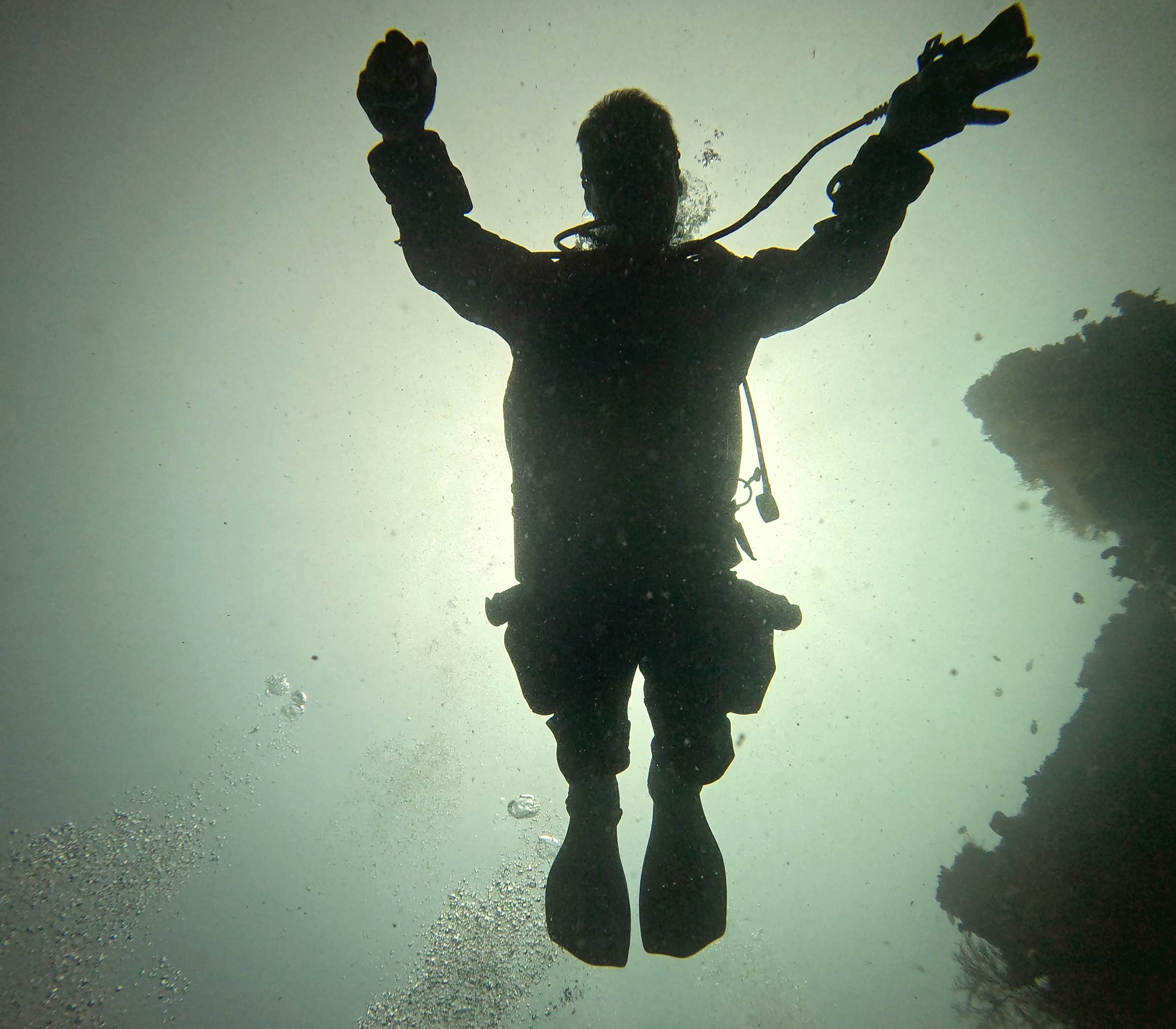 PADI Tec 50 technical diver at depth during advanced training with Bali Diversity