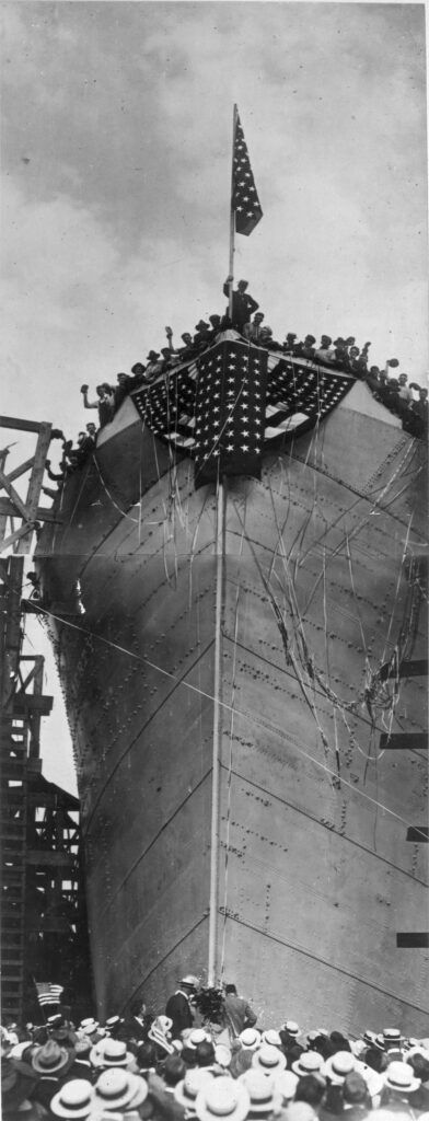 Launch of the Liberty cargo ship in 1918, later known as the USAT Liberty.