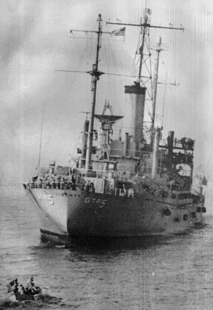 USS Liberty (AGTR-5), the US Navy intelligence ship attacked in the eastern Mediterranean on 8 June 1967.